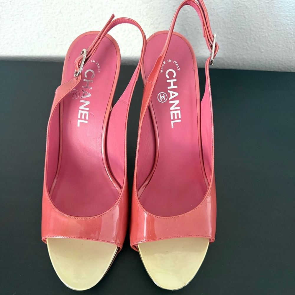 Chanel Patent Leather Platform Slingback Heels Open Toe Sandals - Picture 5 of 14